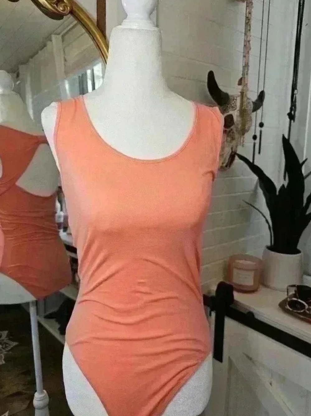 Marilyn Monroe Coral Peach Scoop Neck Tank Bodysuit
